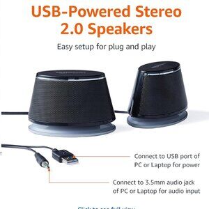 Amazon Basics Stereo 2.0 Speakers for PC or Laptop, 3.5mm Aux input, USB-Powered